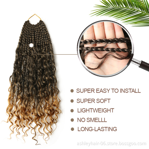 Julianna Kanekalon 14" boho hippie box braid messy goddess crochet hair with curly ombre pre-looped synthetic bohemian box braid